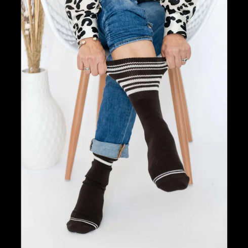 3-Pack Diabetic Socks - Purple Stripe, Chocolate, Grey Lines