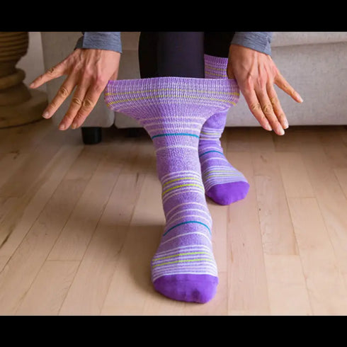 3-Pack Diabetic Socks - Purple Stripe, Chocolate, Grey Lines