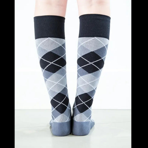 Argyle Synthetic Black/Grey Synthetic Socks - Women's Medical