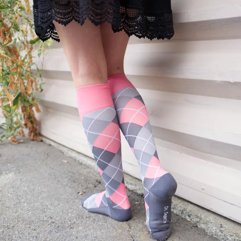 Argyle Synthetic Pink/Grey Energy Socks