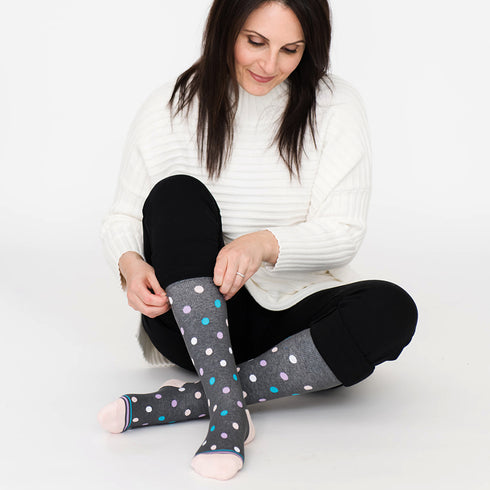 Polka Dot Grey Cotton Energy Socks