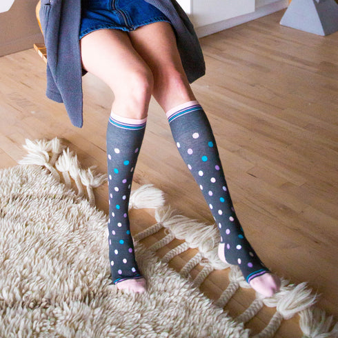 Polka Dot Grey Cotton Energy Socks