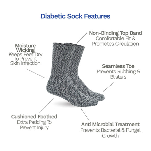 Diabetic Socks for Men, Diabetic Socks For Women, Neuropathy, Non Binding, Seamless - Marble Grey