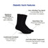 Features - Diabetic Socks for Men, Diabetic Socks For Women, Neuropathy, Non Binding, Seamless - Solid Black