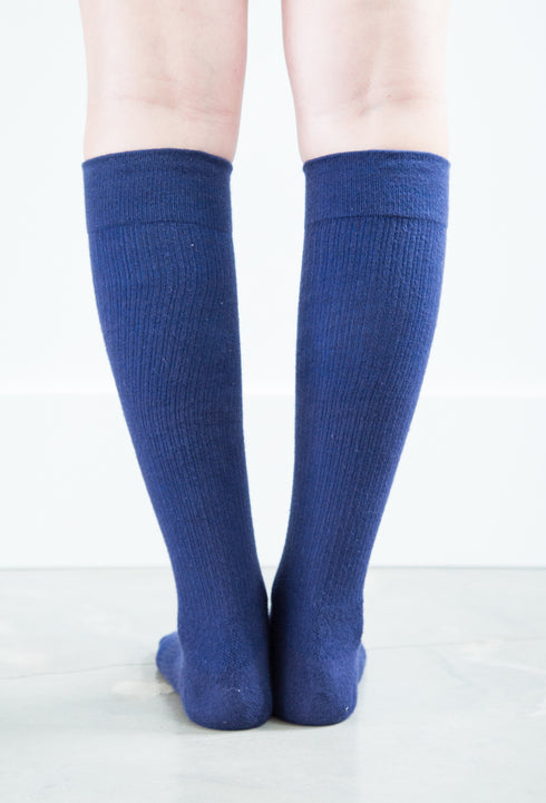 Solid Navy Cotton Socks - Women's Medical